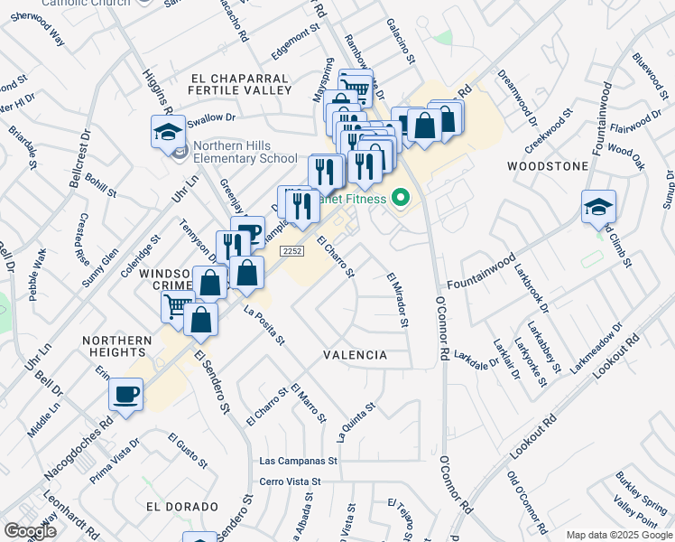map of restaurants, bars, coffee shops, grocery stores, and more near 13344 Monte Leon Street in San Antonio