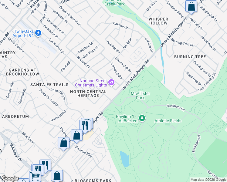 map of restaurants, bars, coffee shops, grocery stores, and more near 1910 Archers Bow Road in San Antonio