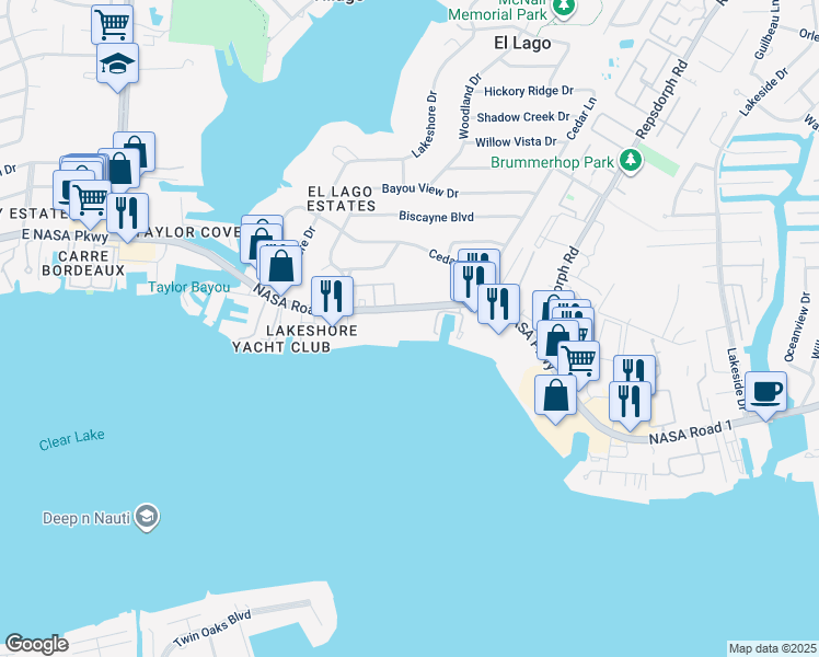 map of restaurants, bars, coffee shops, grocery stores, and more near 3713 NASA Road 1 in Seabrook