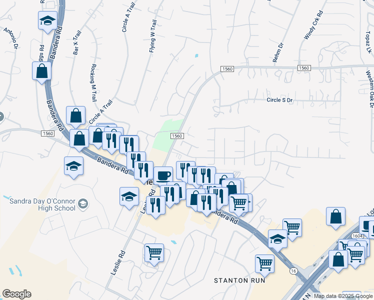 map of restaurants, bars, coffee shops, grocery stores, and more near 12907 Perfect Cedar in Helotes