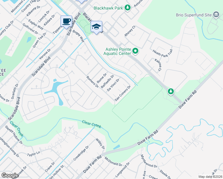 map of restaurants, bars, coffee shops, grocery stores, and more near 2319 Da Vinci Drive in Pearland