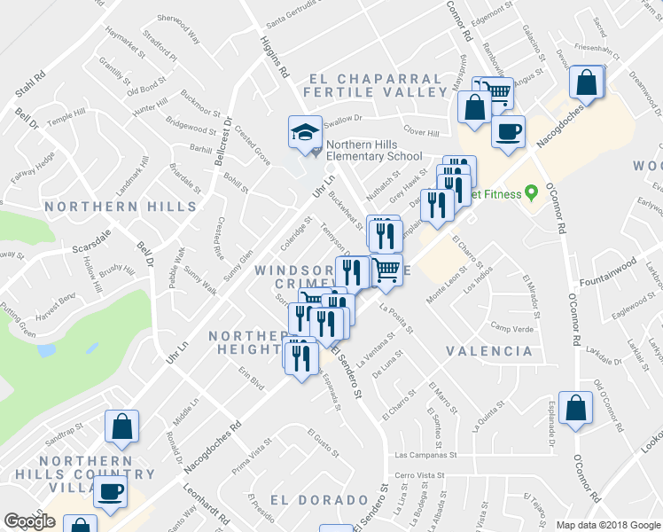 map of restaurants, bars, coffee shops, grocery stores, and more near 4911 Longfellow Boulevard in San Antonio