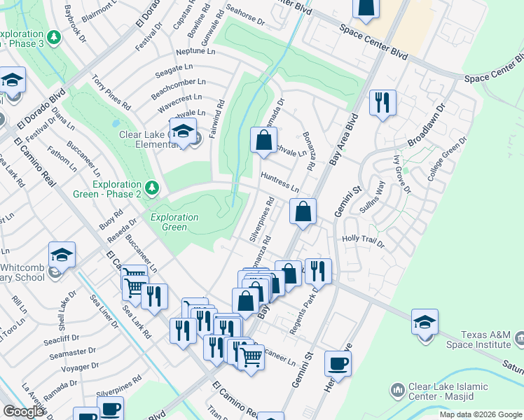 map of restaurants, bars, coffee shops, grocery stores, and more near 1536 Silverpines Road in Houston