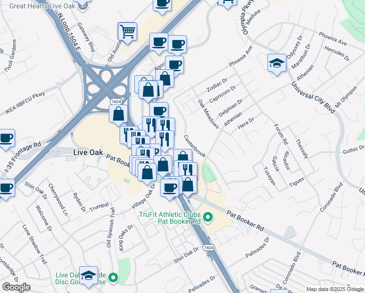 map of restaurants, bars, coffee shops, grocery stores, and more near 8098 Agora Parkway in Selma