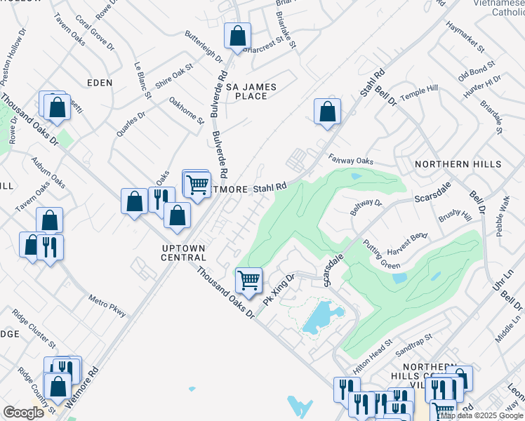 map of restaurants, bars, coffee shops, grocery stores, and more near 13510 Bristow Dawn in San Antonio
