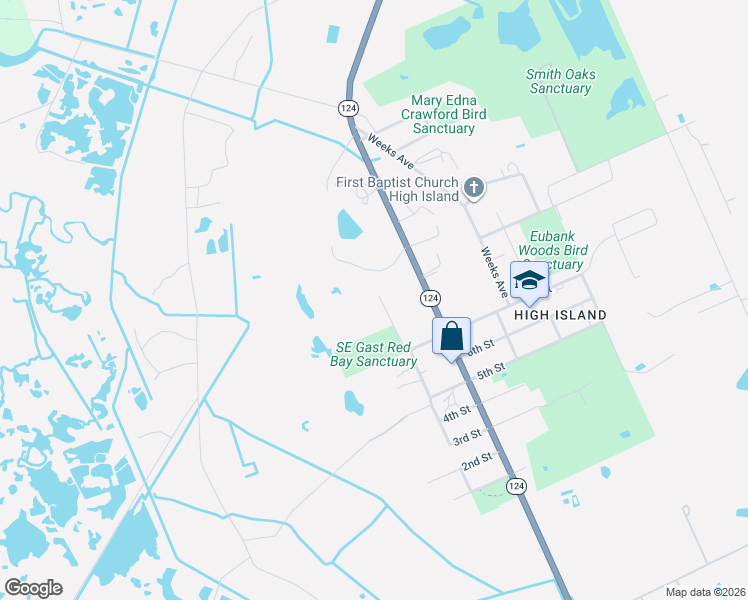 map of restaurants, bars, coffee shops, grocery stores, and more near 1433 Kane Lane in Bolivar Peninsula