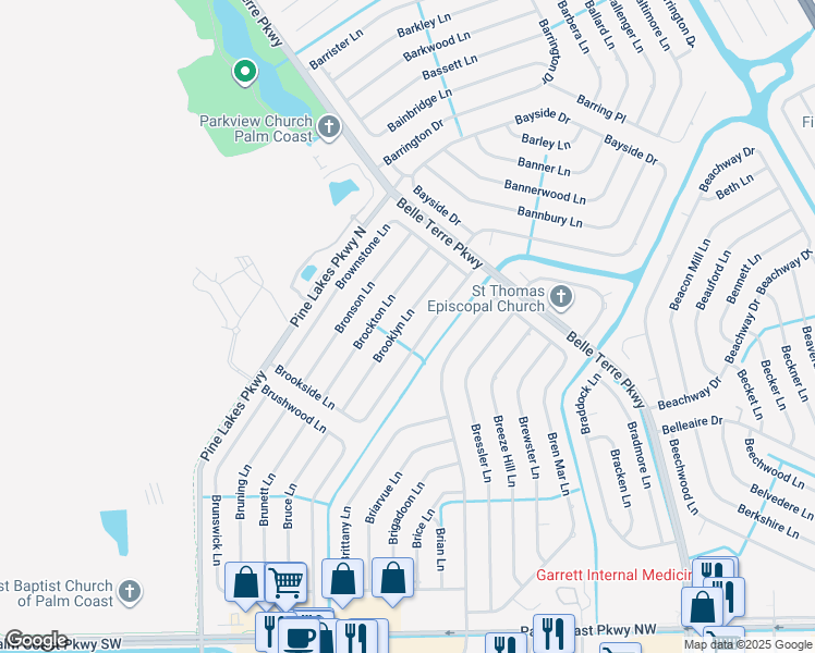 map of restaurants, bars, coffee shops, grocery stores, and more near 54 Brooklyn Lane in Palm Coast