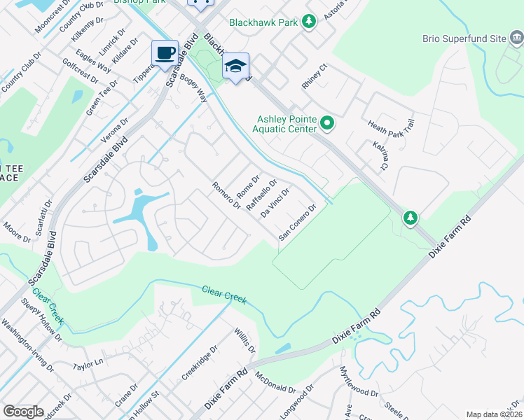 map of restaurants, bars, coffee shops, grocery stores, and more near 2319 Da Vinci Drive in Pearland