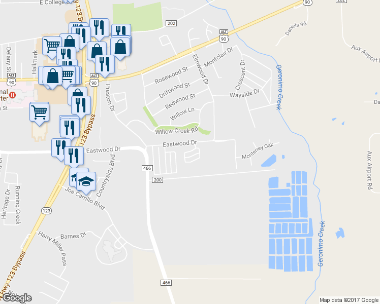 map of restaurants, bars, coffee shops, grocery stores, and more near 1715 Nordberg Street in Seguin