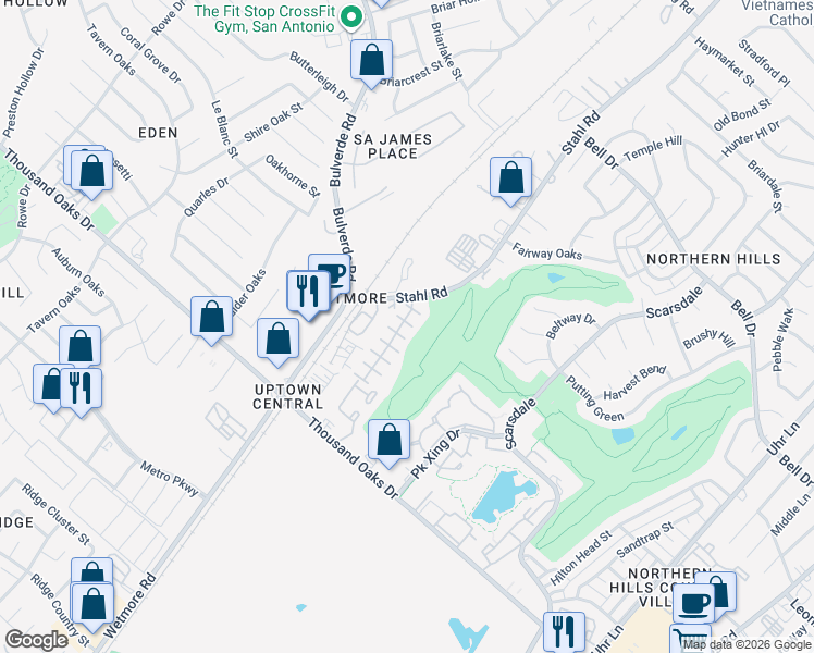 map of restaurants, bars, coffee shops, grocery stores, and more near 13510 Bristow Dawn in San Antonio