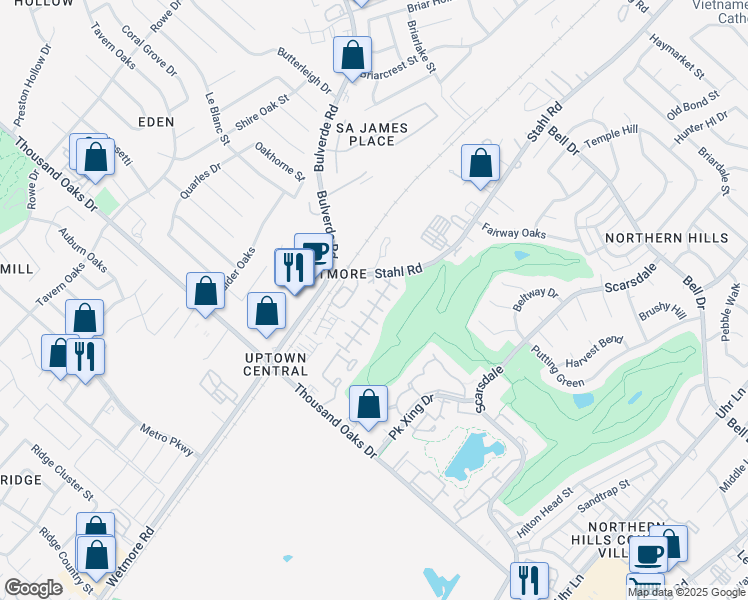 map of restaurants, bars, coffee shops, grocery stores, and more near 13421 Bristow Dawn in San Antonio