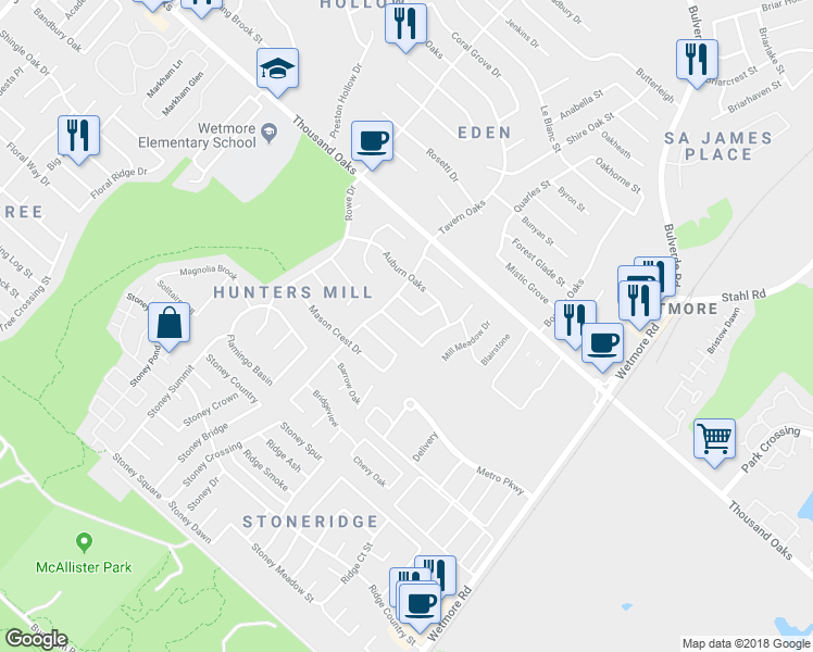 map of restaurants, bars, coffee shops, grocery stores, and more near 13622 Summer Glen Drive in San Antonio