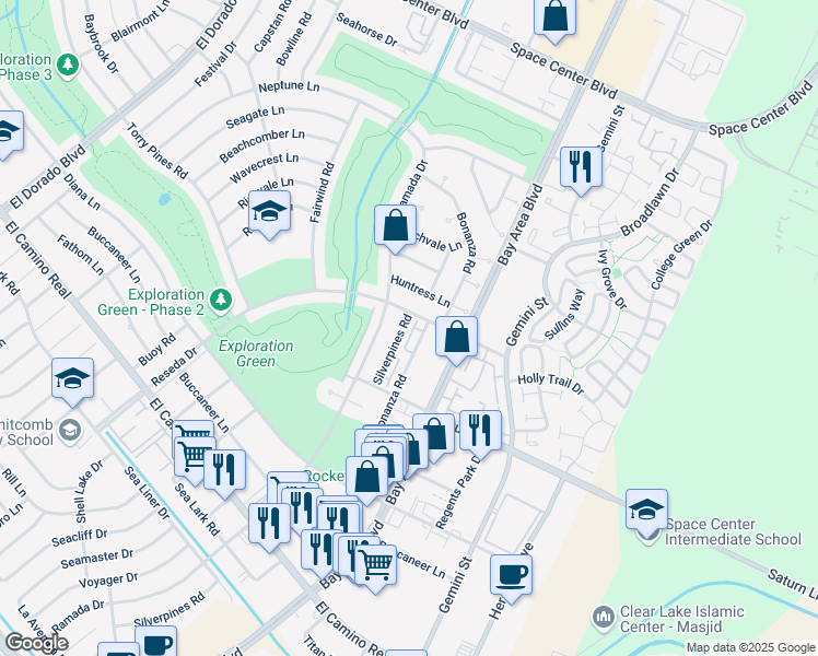 map of restaurants, bars, coffee shops, grocery stores, and more near 1536 Silverpines Road in Houston