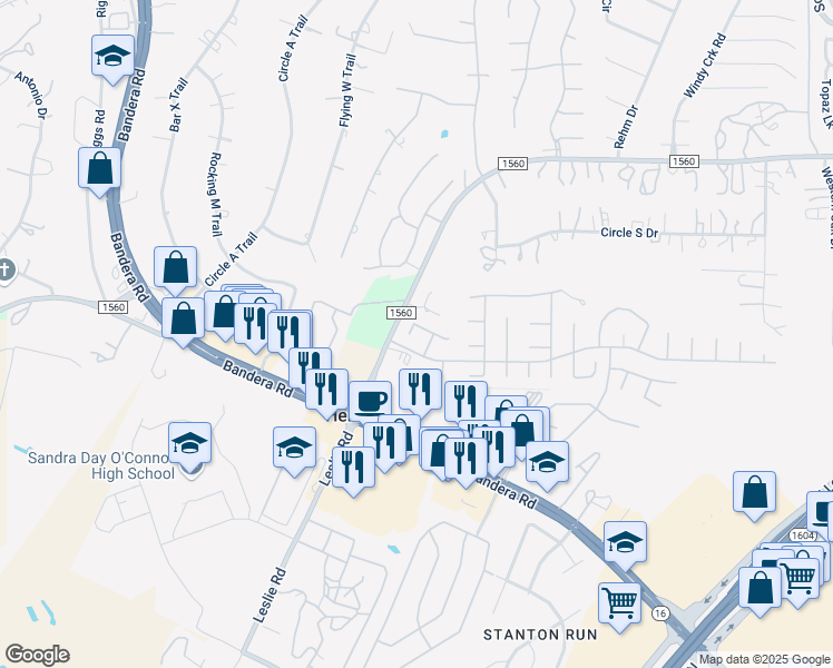 map of restaurants, bars, coffee shops, grocery stores, and more near 12907 Perfect Cedar in Helotes