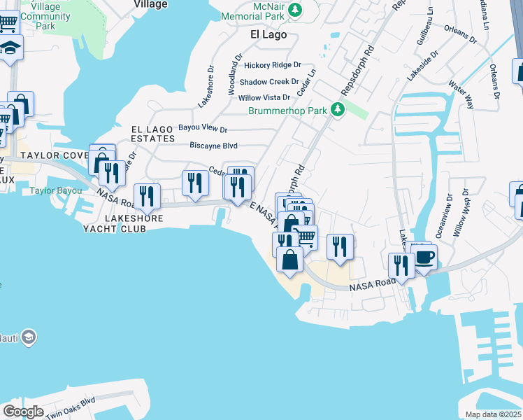 map of restaurants, bars, coffee shops, grocery stores, and more near 3324 NASA Road 1 in Seabrook