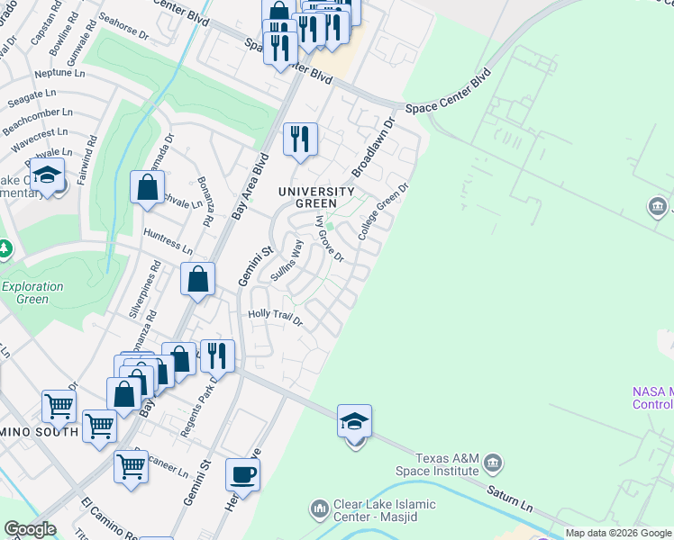 map of restaurants, bars, coffee shops, grocery stores, and more near 16719 Ashmoor Court in Houston