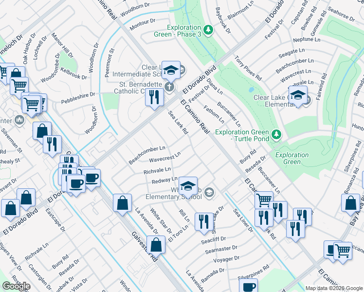 map of restaurants, bars, coffee shops, grocery stores, and more near 930 Wavecrest Lane in Houston