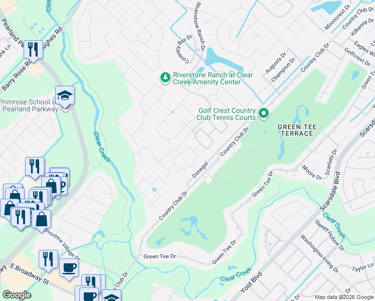 map of restaurants, bars, coffee shops, grocery stores, and more near 2304 Camellia Gables Lane in Houston