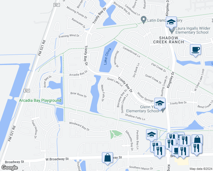 map of restaurants, bars, coffee shops, grocery stores, and more near 2510 Quiet Lake Court in Pearland