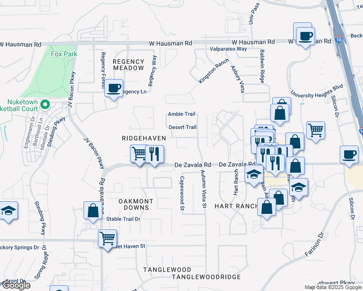 map of restaurants, bars, coffee shops, grocery stores, and more near 12431 Paige Trail in San Antonio