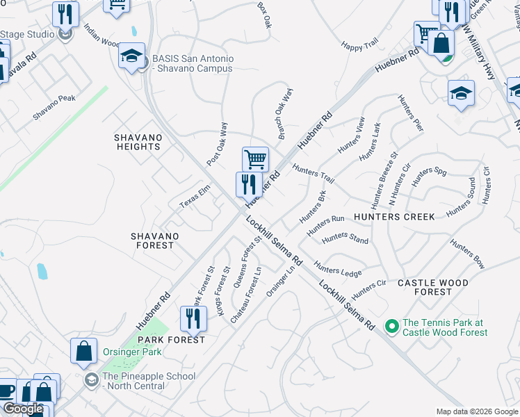 map of restaurants, bars, coffee shops, grocery stores, and more near in San Antonio