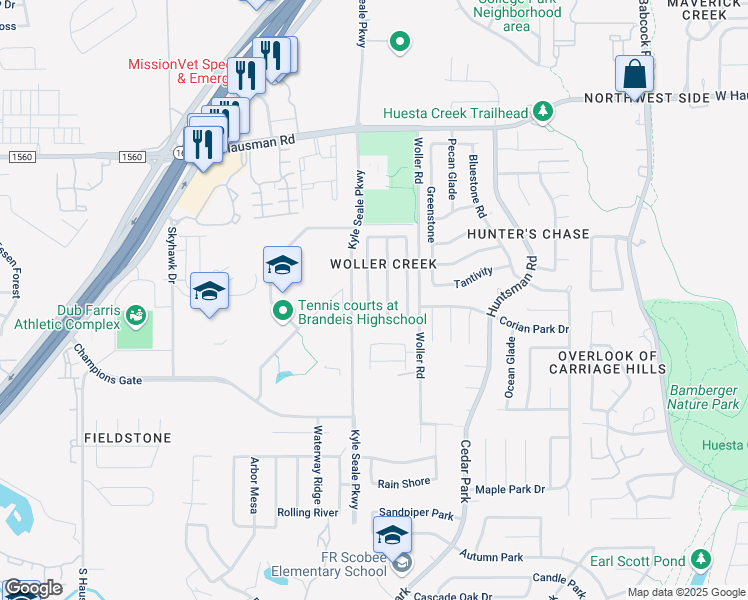 map of restaurants, bars, coffee shops, grocery stores, and more near 13035 Woller Path in San Antonio