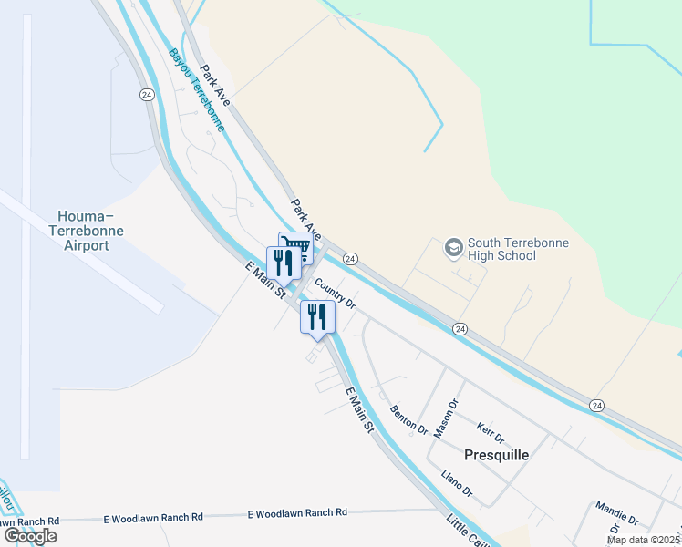 map of restaurants, bars, coffee shops, grocery stores, and more near 3826 Louisiana 24 in Bourg