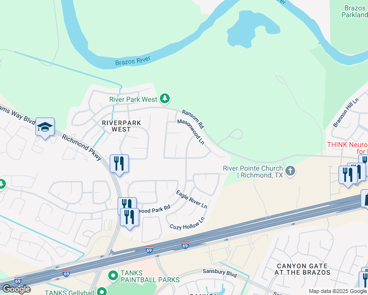 map of restaurants, bars, coffee shops, grocery stores, and more near 2122 Spur Canyon Court in Richmond