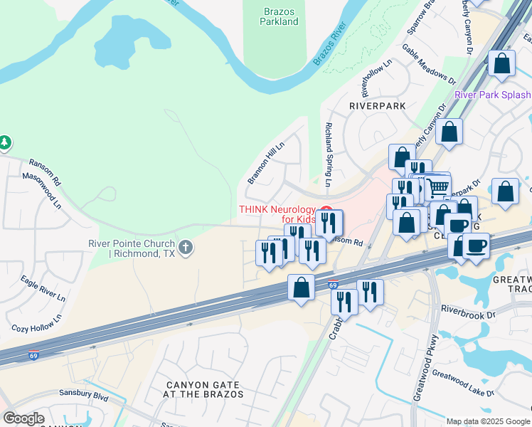map of restaurants, bars, coffee shops, grocery stores, and more near 3230 Brook Arbor Lane in Sugar Land
