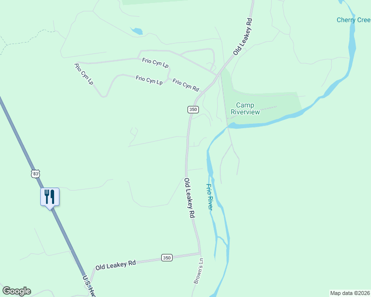 map of restaurants, bars, coffee shops, grocery stores, and more near 1189 County Road 350 in Concan