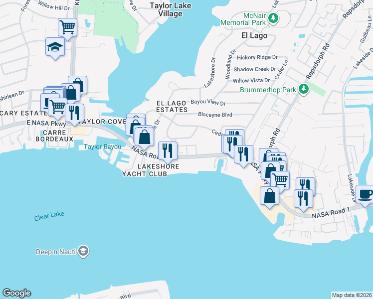 map of restaurants, bars, coffee shops, grocery stores, and more near 208 Confederate Way in El Lago