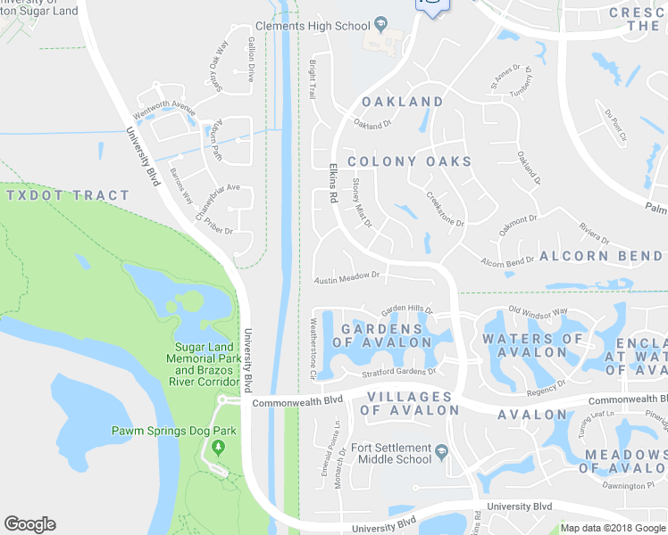 map of restaurants, bars, coffee shops, grocery stores, and more near 3501 Winter Crest Court in Sugar Land