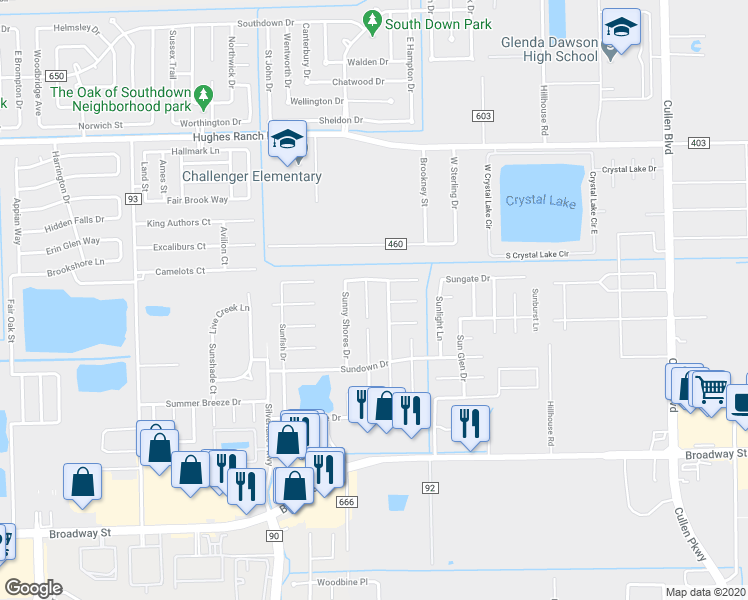 map of restaurants, bars, coffee shops, grocery stores, and more near 2507 Sunray Court in Pearland