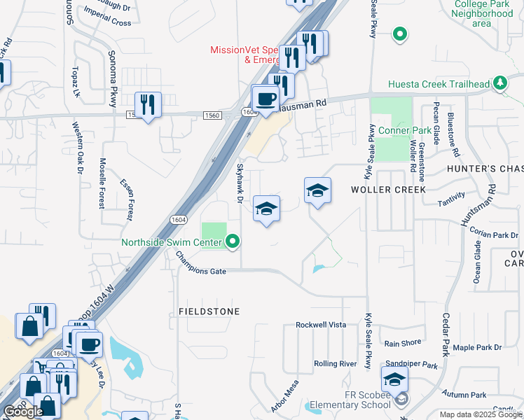 map of restaurants, bars, coffee shops, grocery stores, and more near 8400-8498 Flanagan in San Antonio