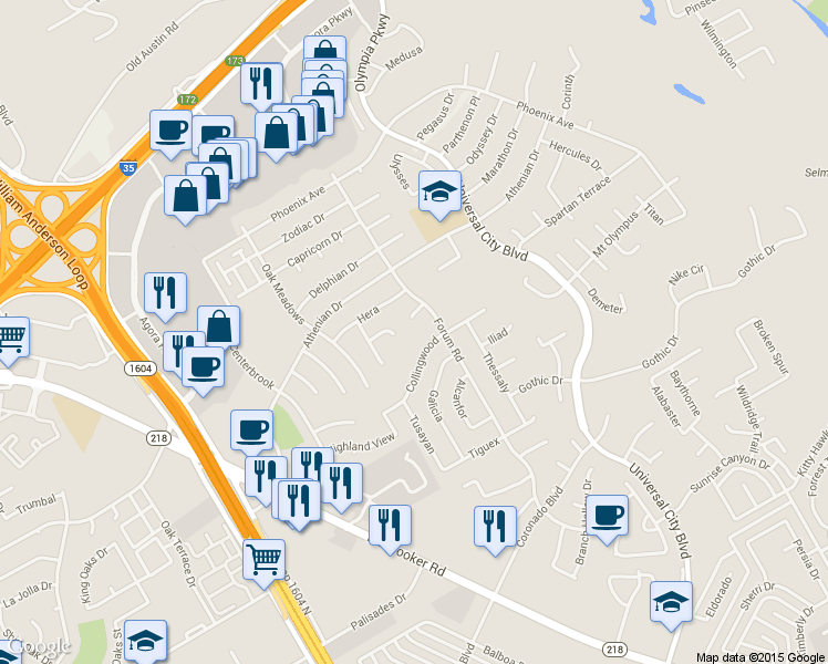 map of restaurants, bars, coffee shops, grocery stores, and more near 8406 Poquito Circle in Universal City