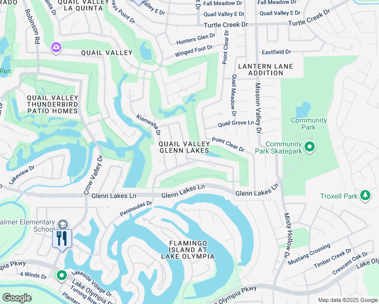 map of restaurants, bars, coffee shops, grocery stores, and more near 3915 Panorama Drive in Missouri City