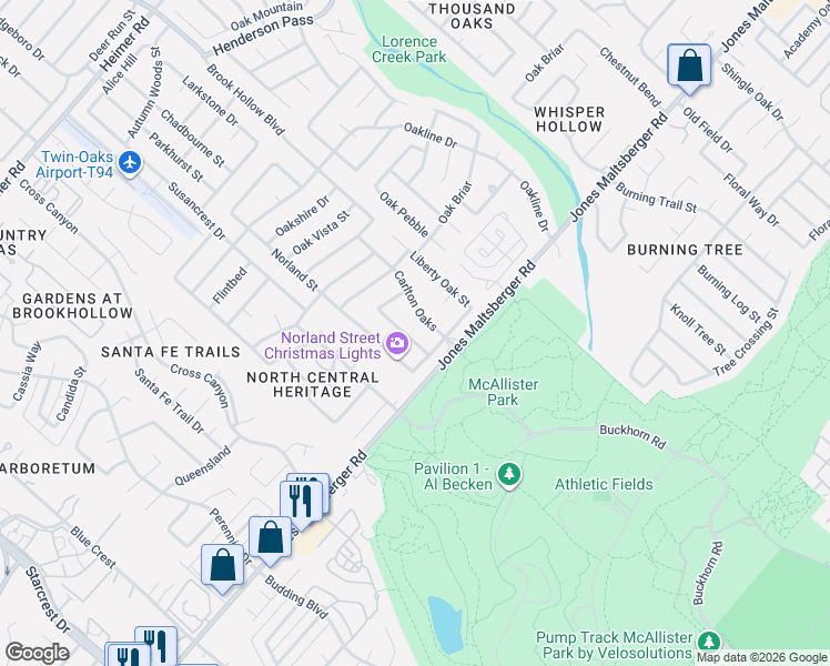 map of restaurants, bars, coffee shops, grocery stores, and more near 13506 Carlton Oaks in San Antonio