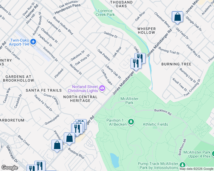 map of restaurants, bars, coffee shops, grocery stores, and more near 13506 Carlton Oaks in San Antonio