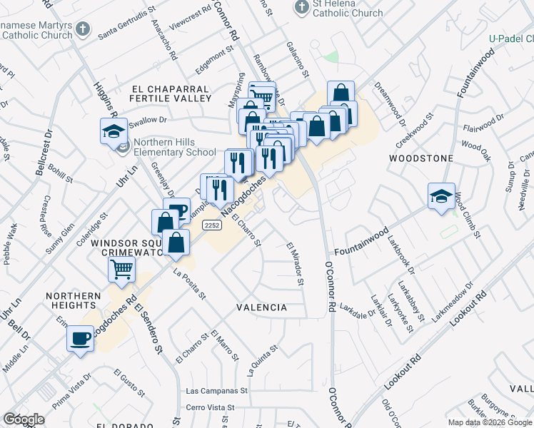 map of restaurants, bars, coffee shops, grocery stores, and more near 13458 El Mirador St in San Antonio