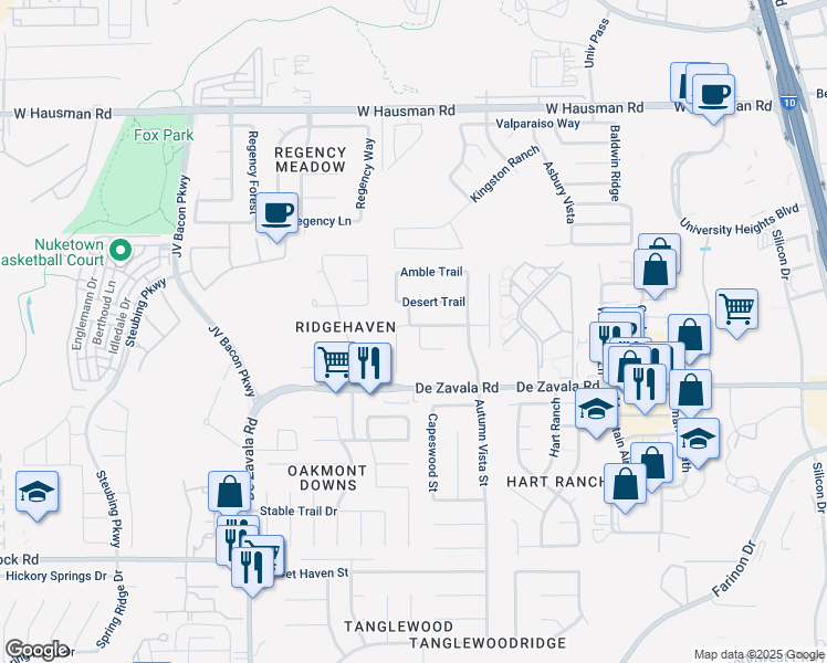 map of restaurants, bars, coffee shops, grocery stores, and more near 12431 Paige Trail in San Antonio