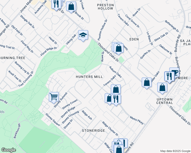 map of restaurants, bars, coffee shops, grocery stores, and more near 13518 Hickory Tavern in San Antonio