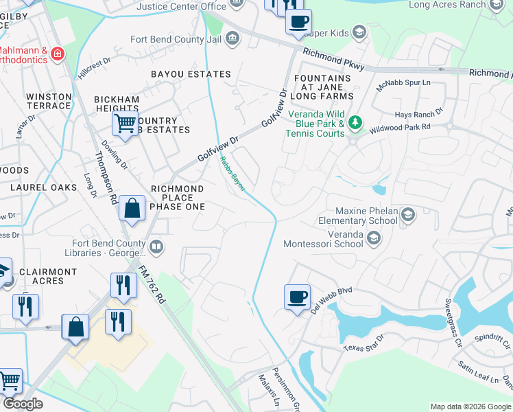 map of restaurants, bars, coffee shops, grocery stores, and more near 2299 Par Lane in Richmond