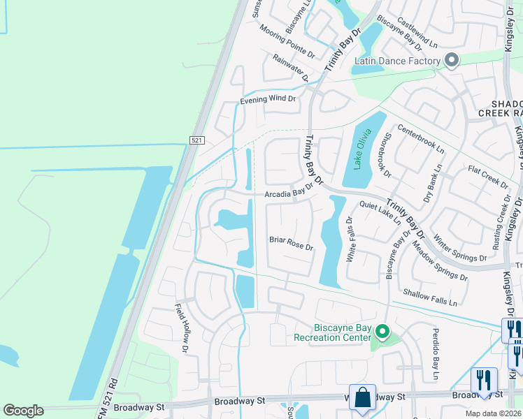 map of restaurants, bars, coffee shops, grocery stores, and more near 2606 Night Song Dr in Pearland