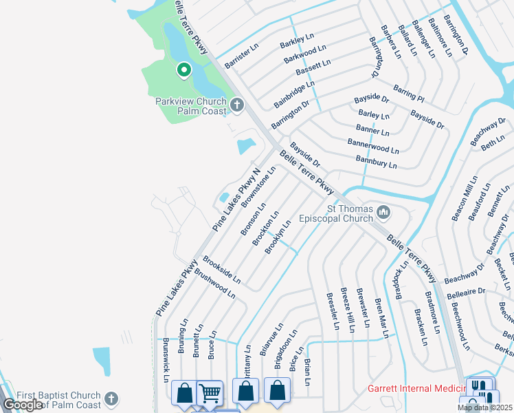 map of restaurants, bars, coffee shops, grocery stores, and more near 55 Bronson Lane in Palm Coast