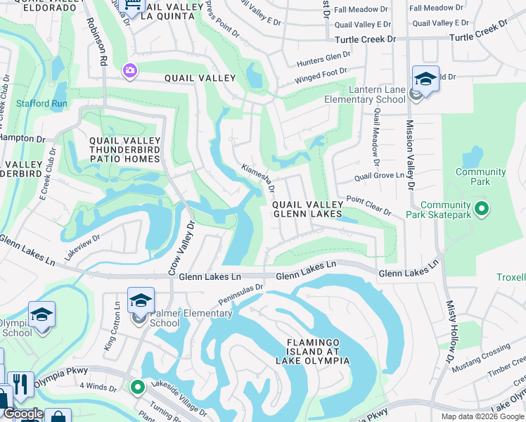 map of restaurants, bars, coffee shops, grocery stores, and more near 2310 Colonial Court in Missouri City
