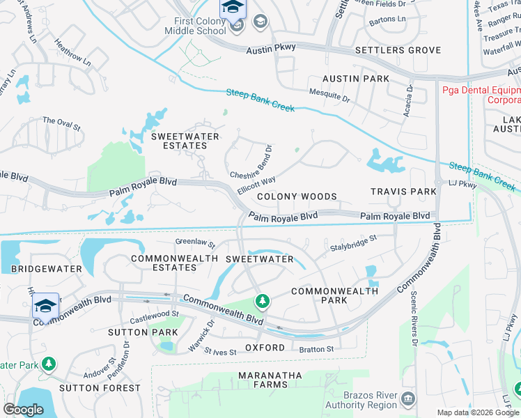 map of restaurants, bars, coffee shops, grocery stores, and more near 4015 Woodbriar Court in Sugar Land