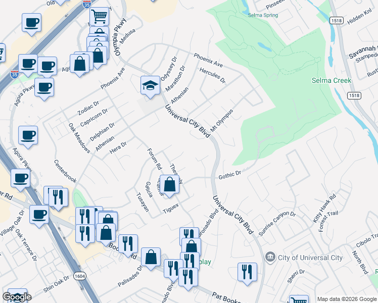 map of restaurants, bars, coffee shops, grocery stores, and more near 8711 Sicily Isle in Universal City
