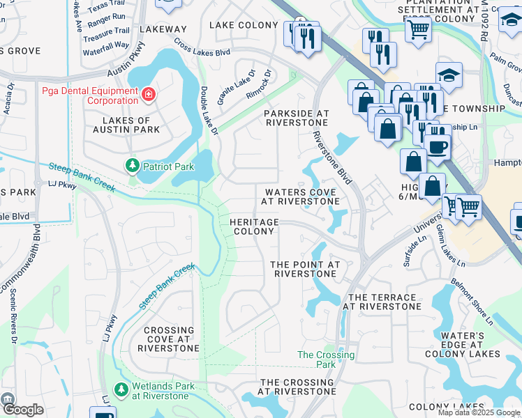 map of restaurants, bars, coffee shops, grocery stores, and more near 5007 Bellmead Drive in Missouri City