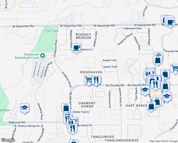 map of restaurants, bars, coffee shops, grocery stores, and more near 6329 Robinsnest Drive in San Antonio