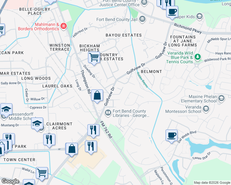 map of restaurants, bars, coffee shops, grocery stores, and more near 442 Richmond Place Drive in Richmond